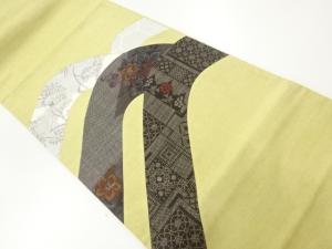 手織り紬切り嵌め草花模様織出し本場泥大島紬袋帯